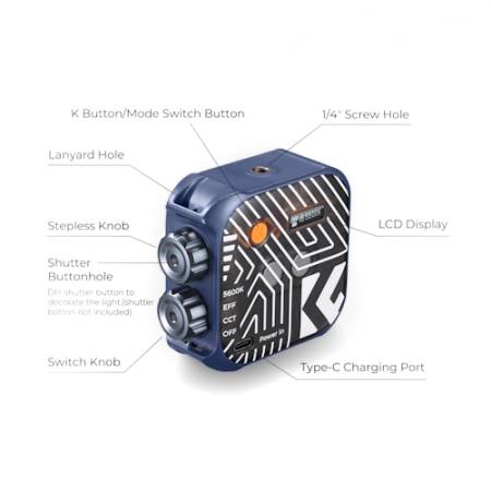 K&F Concept KF34.035V2 - mini lampa LED, bi-color, 2500K-9900K, CRI96, niebieska_Funkcjonalności i budowa_2